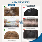 Hair Topper Human Hair Curtain Air Bangs Topper for Women, T-part Lace Base Real Human Hair Topper Hair Piece for Daily Wear(Air Bangs,Medium Brown & Dark Blonde)