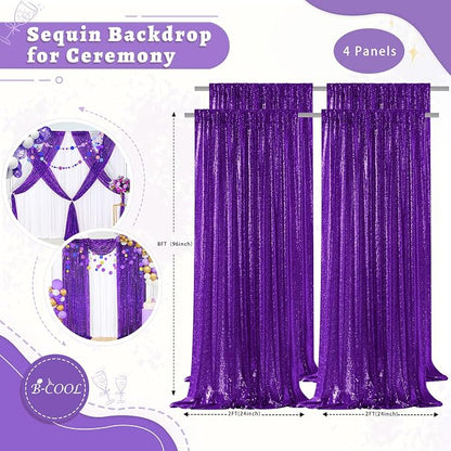 B-COOL Purple Sequin Backdrop Curtains 4 Packs 2ftx8ft Sparkle Backdrop Fabric - Image 5