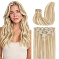 GOO GOO Clip in Hair Extensions Real Human Hair, Remy Human Hair Extensions Clip ins for Women, Natural Human Hair, 18inch 120g 7 Pcs, #18F/60A Balayage Light Wheat Platinum Blonde