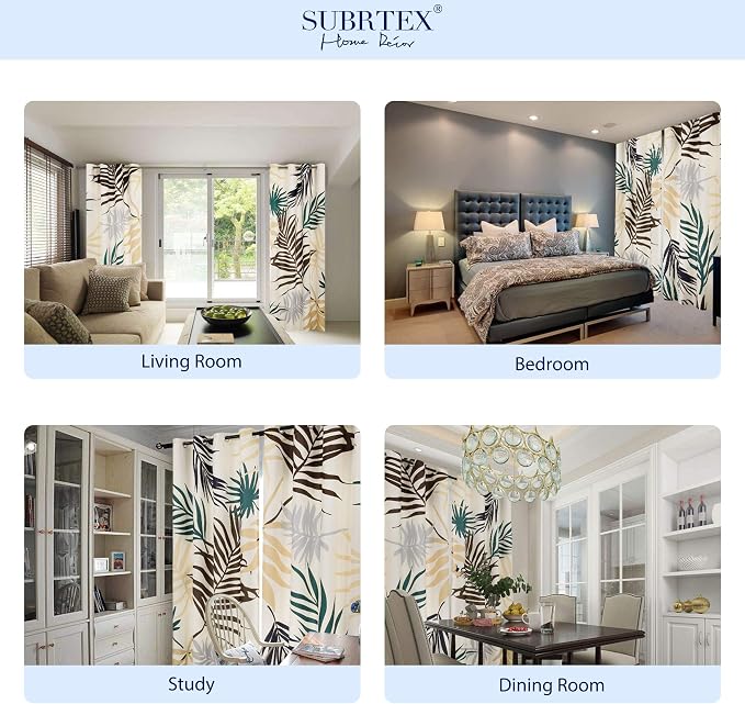 SUBRTEX Boho Leaf Printed Curtains 63 inch Long 2 Panels, Room Darkening - Image 6
