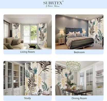 SUBRTEX Boho Leaf Printed Curtains 84 inch Long 2 Panels, Room Darkening - Image 6