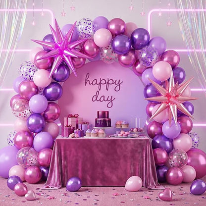 Pink and Purple Balloons, 12 Inch Pastel Pink Metallic Purple Latex Balloons - Image 4