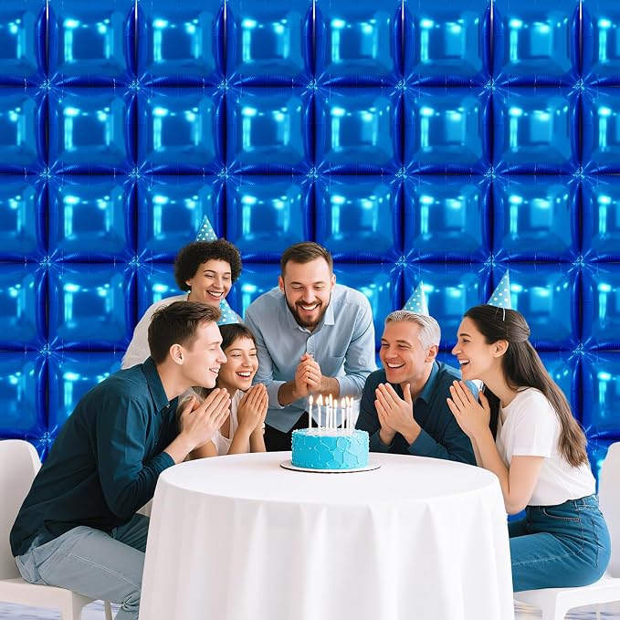 NISOCY 48PCS Metallic Blue Square Foil Balloons Wall Backdrop | Double Sided - Image 8