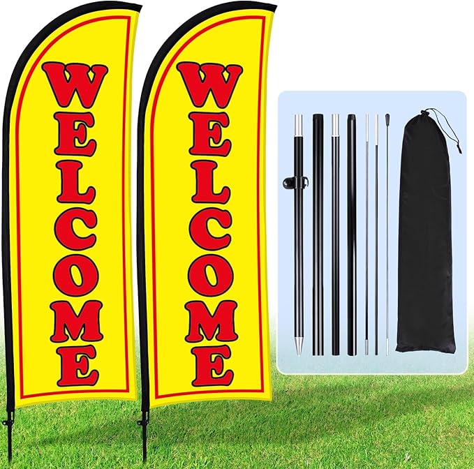 Buryeah 2 Sets Welcome Feather Flag Sign Kit 8 ft Welcome Banners Swooper Flag by Buryeah