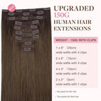 GOO GOO Clip in Hair Extensions Real Human Hair, Remy Human Hair Extensions Clip ins for Women, Natural Human Hair, 14inch 150g 9Pcs, 4A Chocolate Brown