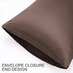 uxcell 2 Pack Silk Satin Pillowcase for Hair and Skin, Cool, Silky, Soft Breathable Pillow Cases Standard Size 20x26 Inch Sateen Pillowcase Brown with Envelope Closure