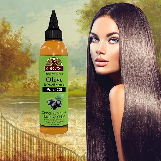 OKAY 100% Pure Natural Olive Oil for Skin & Hair - Cold Pressed Olive Oil for Skin Care, After Shower Body Moisturizer for Women & Men, Use for Massage, Hair Health - 4 Fl Oz (Pack of 1)