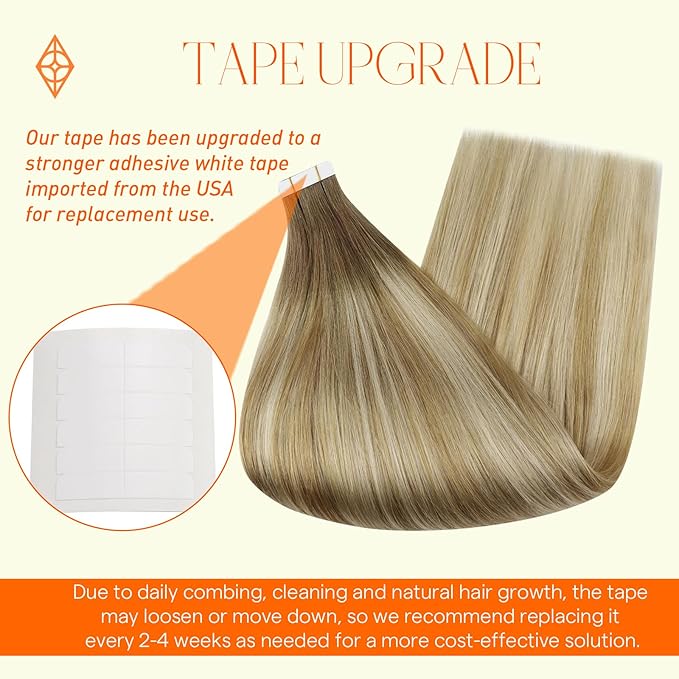 Full Shine Tape in Hair Extensions Color 6 Brown Ombre 27 and 60 Platinum Blonde Tape in Hair Extensions Human Hair Invisible Straight 14 Inch Seamless Remy Skin Weft for Party 20Pcs 50G Add Volume