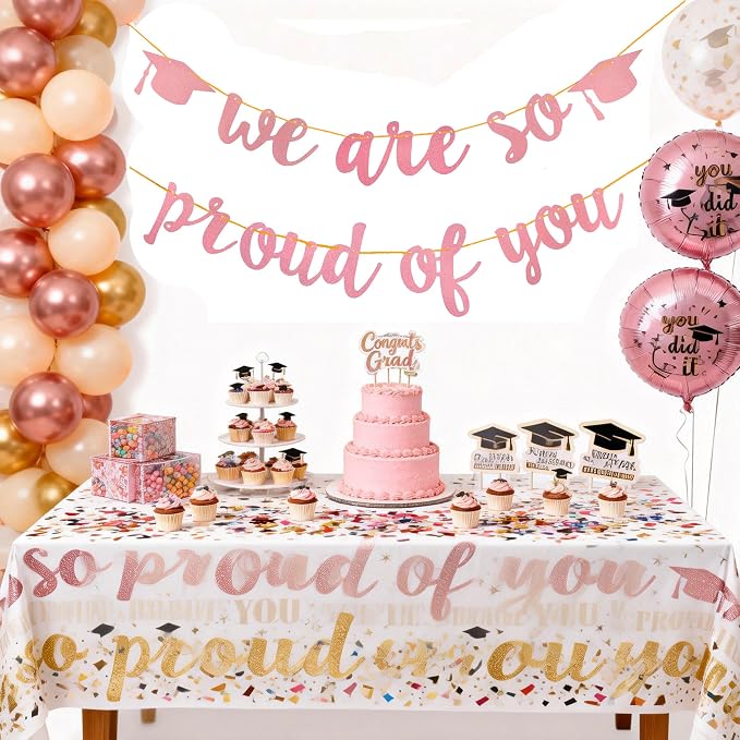 2026 Graduation Banners Party Decoration Rose Gold Glitter Graduate Banners | - Image 2