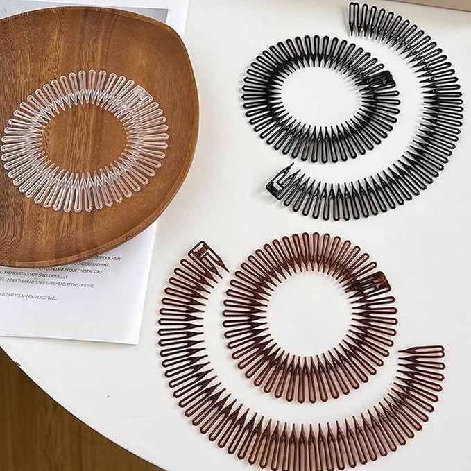 12 PCS Stretch Full Circular Stretch Comb Hair Bands, Comb Headbands for Women, Fashion Makeup Non slip Toothed Hairs Clip, Hair Wrap Holder for Lady and Girls White
