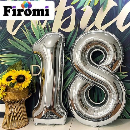 FIROMI 18 Number Balloons 40-inch Silver Big Foil Mylar 81 Balloon Numbers | - Image 5