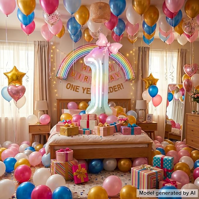 40 Inch Giant Number 1 Balloon Rainbow Foil Mylar Balloon - Image 6