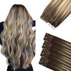 Sindra Invisi Edge Tape in Hair Extensions Human Hair 22 Inch 60g 20pcs Seamless Tape-ins Invisible Extensions Walnut Brown to Ash Brown and Blonde Straight Natural Looking