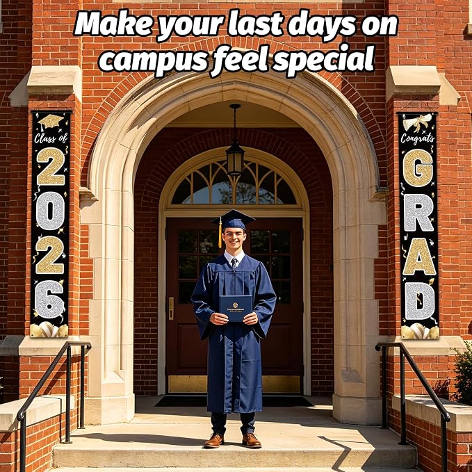 Graduation Decorations 2026, Class of 2026 Banner Congrats Grad | Black Porch - Image 5