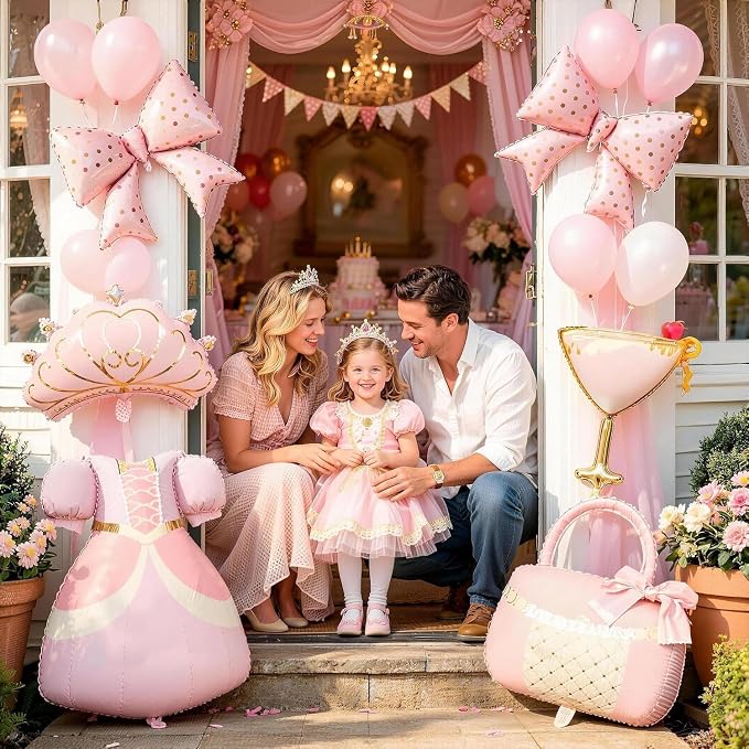 22Inch Large Pink Puff Sleeve Princess Gown Mylar Balloon, Cute Dress Foil - Image 7