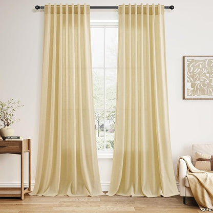 Extra Long 120 Inch Curtains for Living Room Cream Yellow Linen Modern by Nanspring