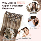 XDhair Clip In Hair Extensions Remy Human Hair 100g 6Pcs Medium Brown #4 Mixed to Caramel Blonde #27 Clip In Real Hair Extensions Silk Stright (#4P27,14Inch)