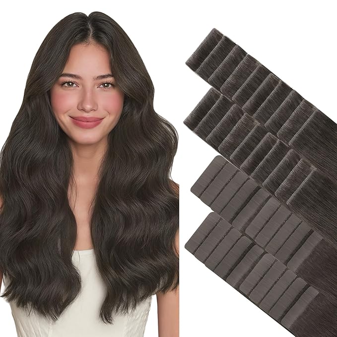 GOO GOO Invisi Edge Tape in Hair Extensions Human Hair, 1C Mocha Brown 20pcs injected with 20pcs classical tape ins, 18inch 100g, Virgin Remy Hair, Natural Look