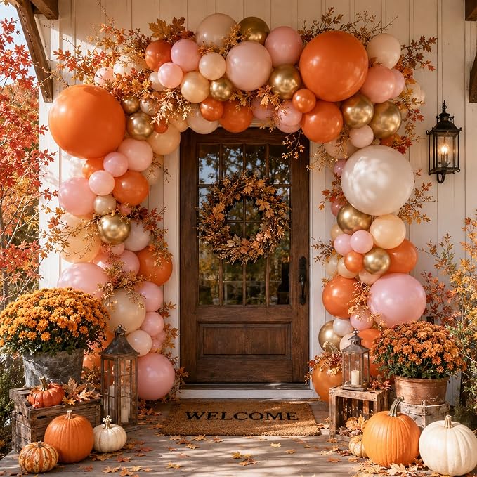 Fall Balloons, Burnt Orange Pink Gold White Balloons - Image 4