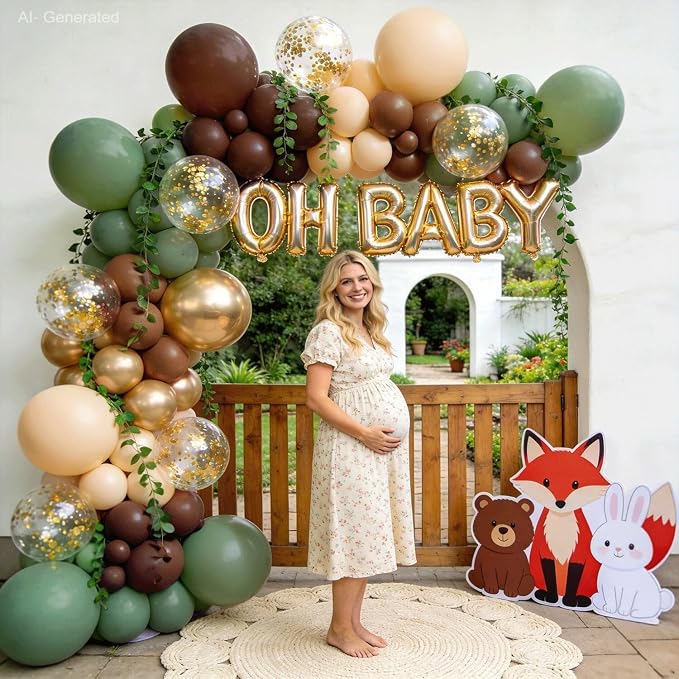 Sage Green Brown Gold Confetti Balloons Arch Kit, Party Decor. | Sage green - Image 5