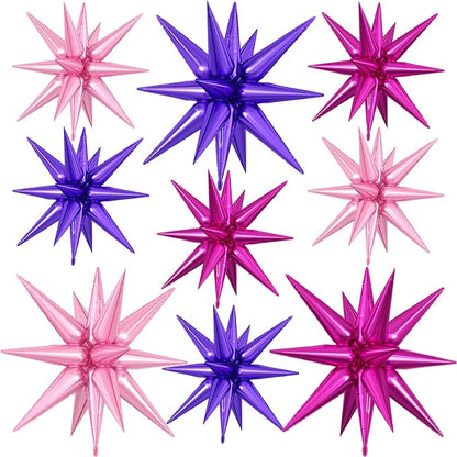 9Pcs Purple Pink Star Balloons, Large Explosion Foil Balloons, Metallic Mylar by Dagelar