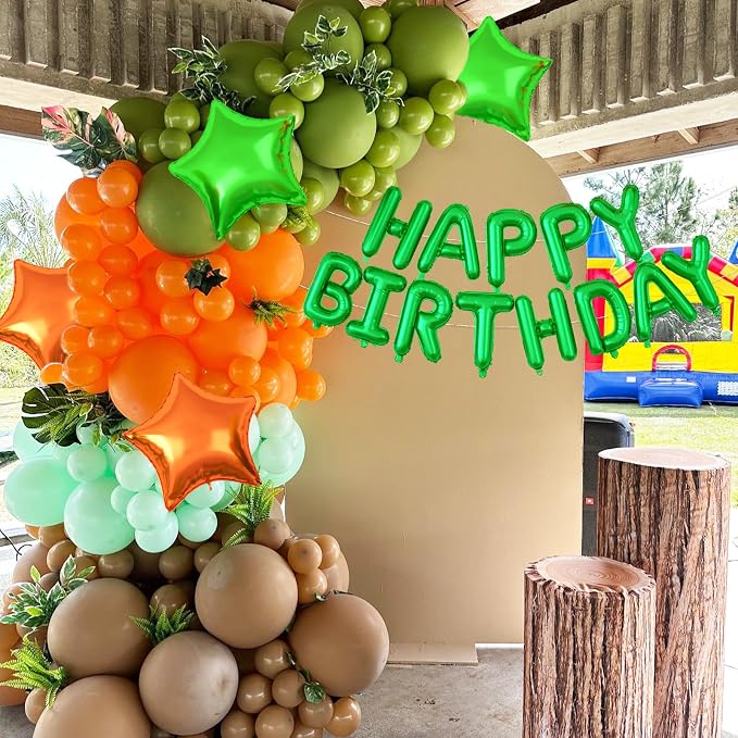 29PC Green Orange Happy Birthday Balloons Banner, 16Inch 3D Aluminum Letter - Image 5