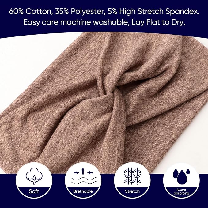 DRESHOW Extra Wide Headbands for Women Cotton Turban Knotted Bandana Head Bands Non Slip Boho Hair Accessories for Sports & Yoga