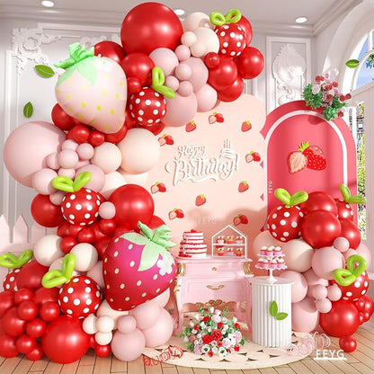 Strawberry Balloon Arch Kit, Pastel Pink Cream Party Balloons by FEYG