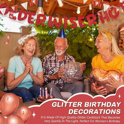 Fulmoon Set of 3 Pre Strung Older Wiser Hotter Glitter Banner Funny Birthday - Image 4