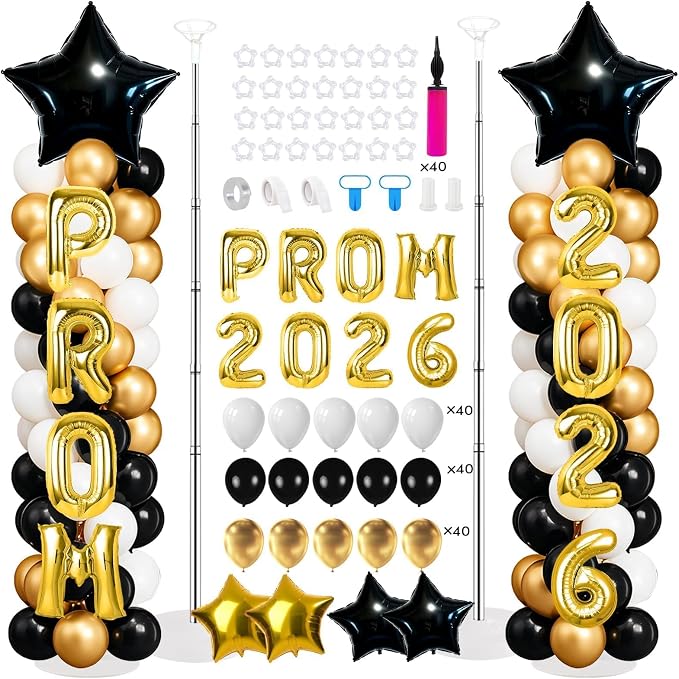 2 Sets Black Gold Balloon Column Stand Kit by Unknown