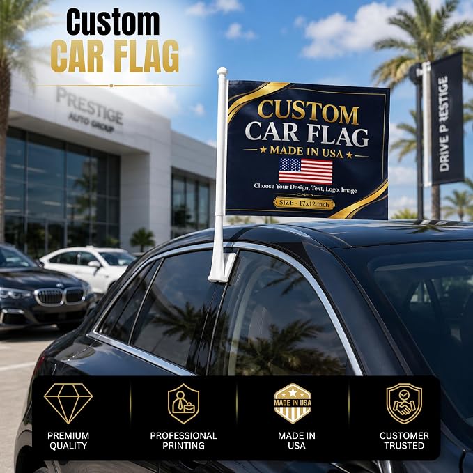 Custom Car Flag Pole by BCB Personalized Flag Banner Printed in USA | 12x17 - Image 2