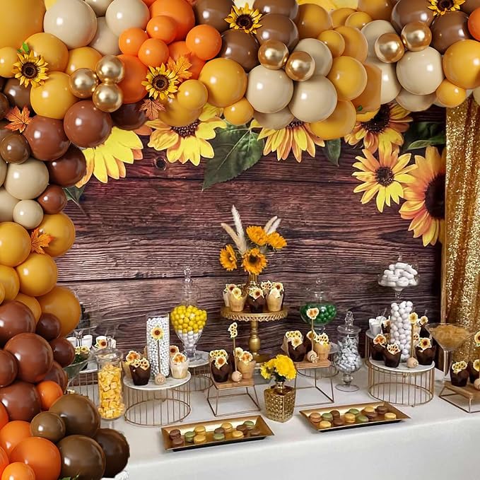 Fall Sunflower Balloon Arch 152pcs Brown Mustard Yellow Sand White Balloons - Image 5