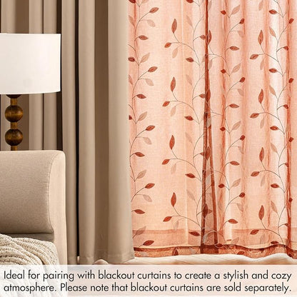 MIULEE Burnt Orange Sheer Fall Curtains 2 Panels Leaf Patterned, W52 x L63 | - Image 7