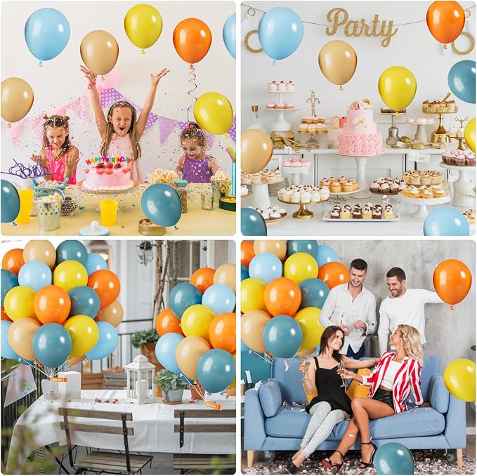 Blue Yellow and Orange Balloons, 12 Inch Retro Sea Blue Yellow Orange Balloons - Image 6