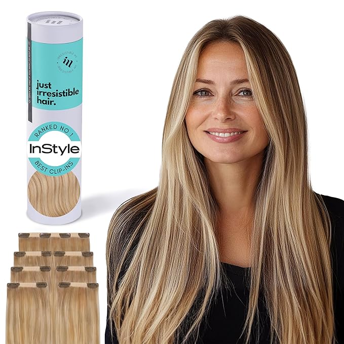 Irresistible Me Real Human Hair Extensions Clip Ins – 100% Human Hair Clip In Extensions for Length & Volume – Invisible Extension – Heat Resistant & Dyeable – Blonde Highlights, 14 Inches