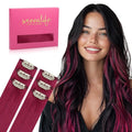 WENNALIFE Burgundy Red Clip in Hair Extensions Real Human Hair 35g 6pcs 20 Inch Colored Hair Extensions for Kids Women Colorful Hair Pieces Pop-up Style Straight Extensiones De Cabello Humano Con Clip