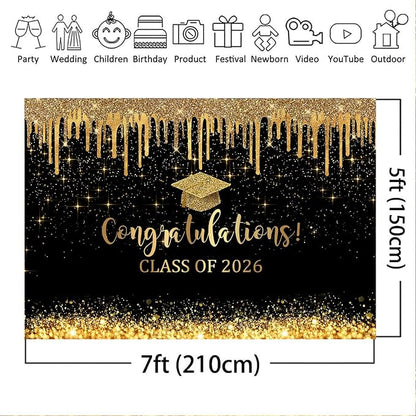 Mocsicka 7x5ft Graduation Backdrop 2026 Black and Gold Graduation Decorations - Image 7