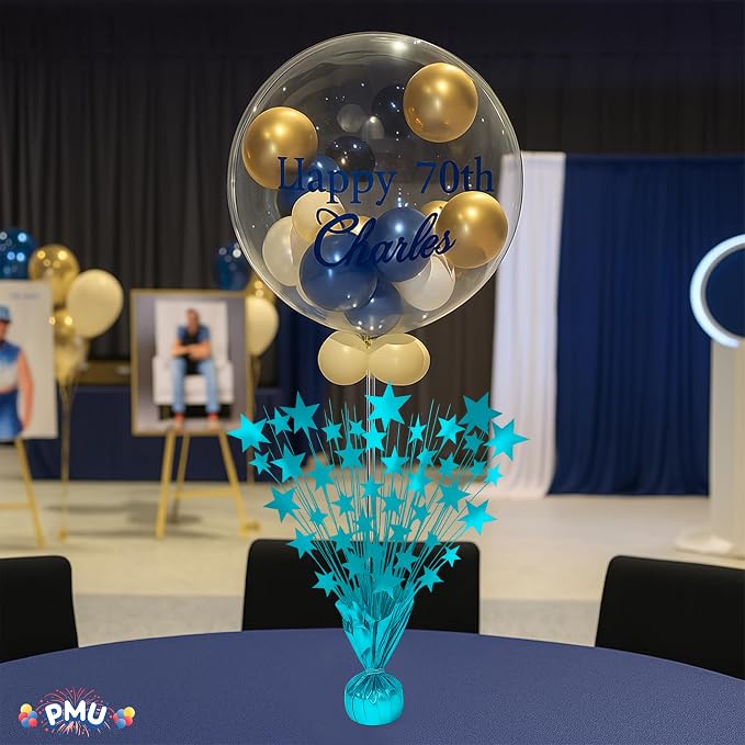 PMU Bursting Star Metallic Foil Spray Centerpiece-Baby Blue Prismatic Balloon - Image 3