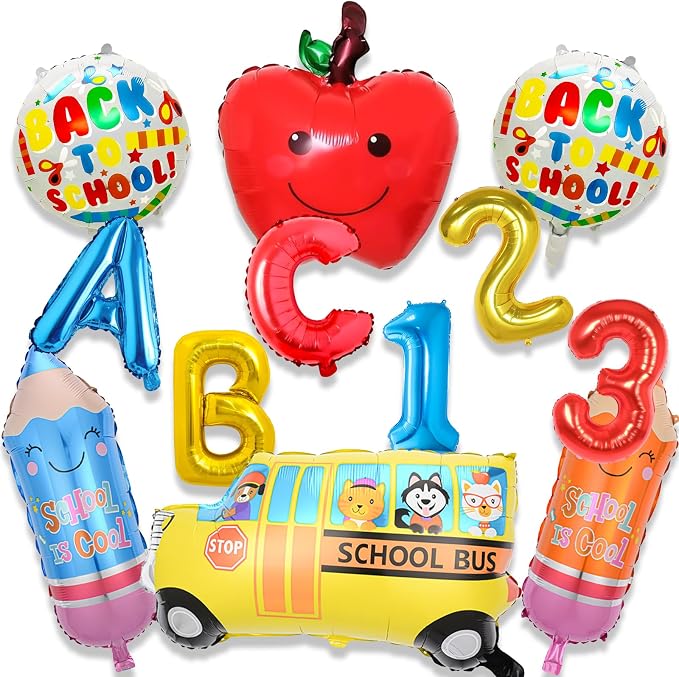 12 Pcs Back to School Balloons, School Bus Balloon, Letter Balloons Pencil Foil by Decmied