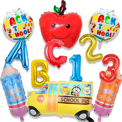 12 Pcs Back to School Balloons, School Bus Balloon, Letter Balloons Pencil Foil by Decmied