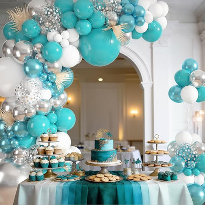 152Pcs Teal Silver White Balloons Arch Kit Different Size | Turquoise Blue - Image 3
