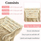 KooKaStyle Beach Blonde Hair Extensions Clip in Synthetic Highlight Hair Extensions Long Wavy 4PCS Thick Hairpieces 24 Inch Beach Blonde for Women