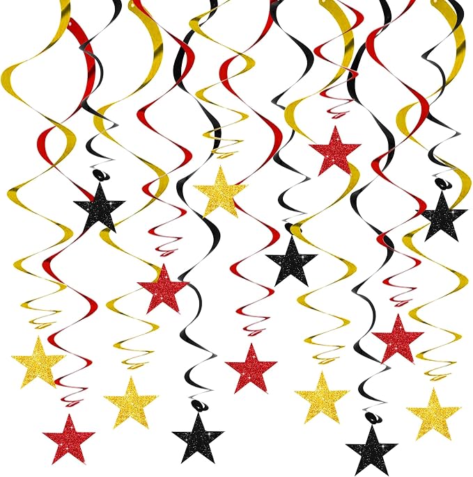 BEISHIDA Black Red Gold Glitter Stars Hanging Swirls Pre-Strung Hanging by Beishida