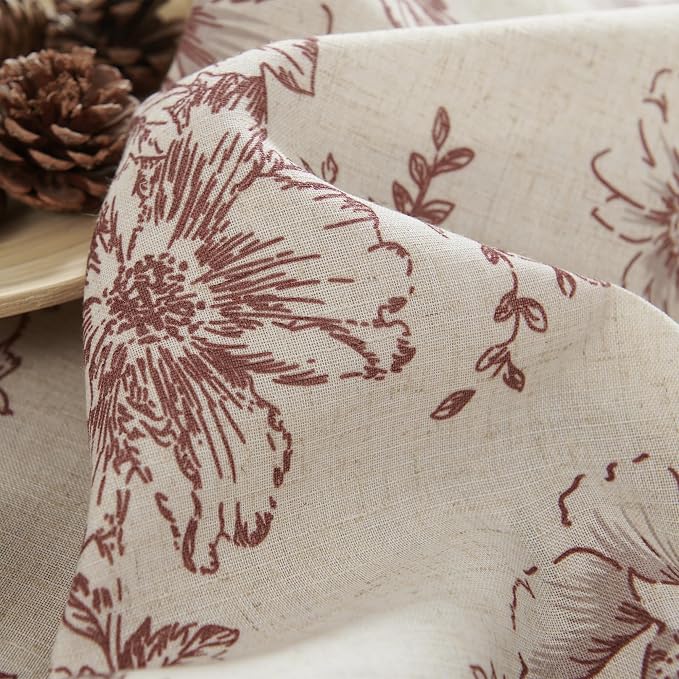 jinchan Red Floral Linen Curtains 90 Inch Vintage Back Tab 2 Panels | Light - Image 6
