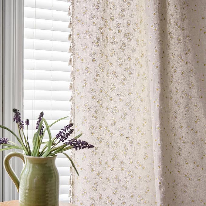 ENJOYBRIDAL Floral Curtains 84 Inch Length 2 Panels Tassel Drapes Rod Pocket - Image 5