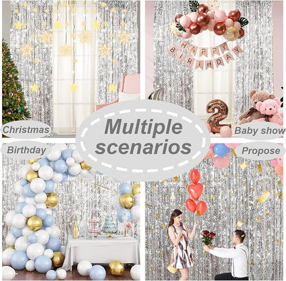 9FTx9FT Silver Big Sequin Backdrop Curtains Panels Drapes Home Party Supplies - Image 6