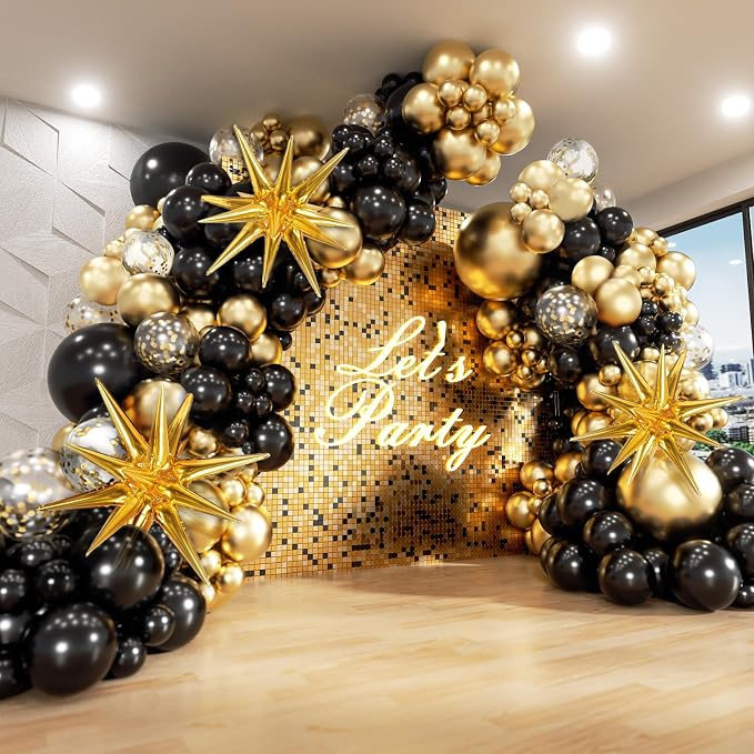FOTIOMRG Black and Gold Balloons Garland Arch Kit, 5 10 12 18inch Black Gold by FOTIOMRG