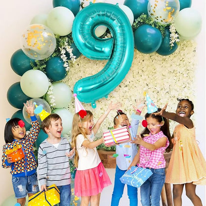 Teal Blue Number 9 Balloon, 40 Inch Big Large Foil Helium Number Balloons - Image 4