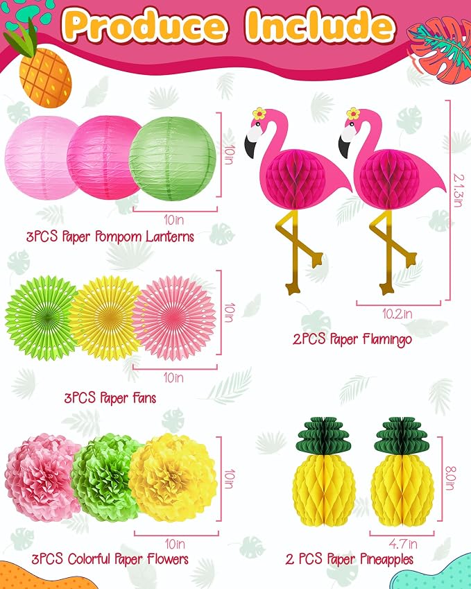 Flamingo Hawaiian Luau Party Decorations, Pool Summer Tropical Decorations | - Image 4