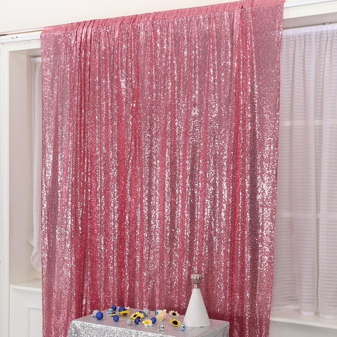 Poise3EHome Fuchsia Pink Sequin Backdrop, 6Ft x 8Ft Glitter Photography - Image 2